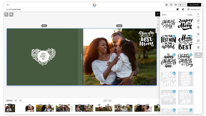 Design Accents are a collection of illustrations, text elements, and decorative flourishes that you can drag and drop into your photo books, calendars, and cards